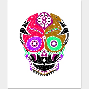 black sugar skull ecopop with a dangerous smile in mexican pattern design Posters and Art